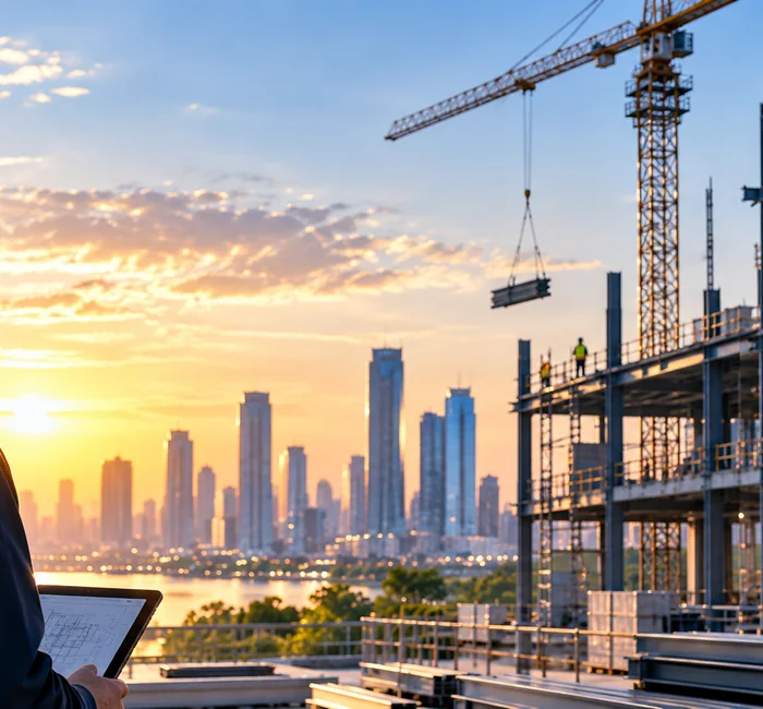 Engineering team working at a construction site